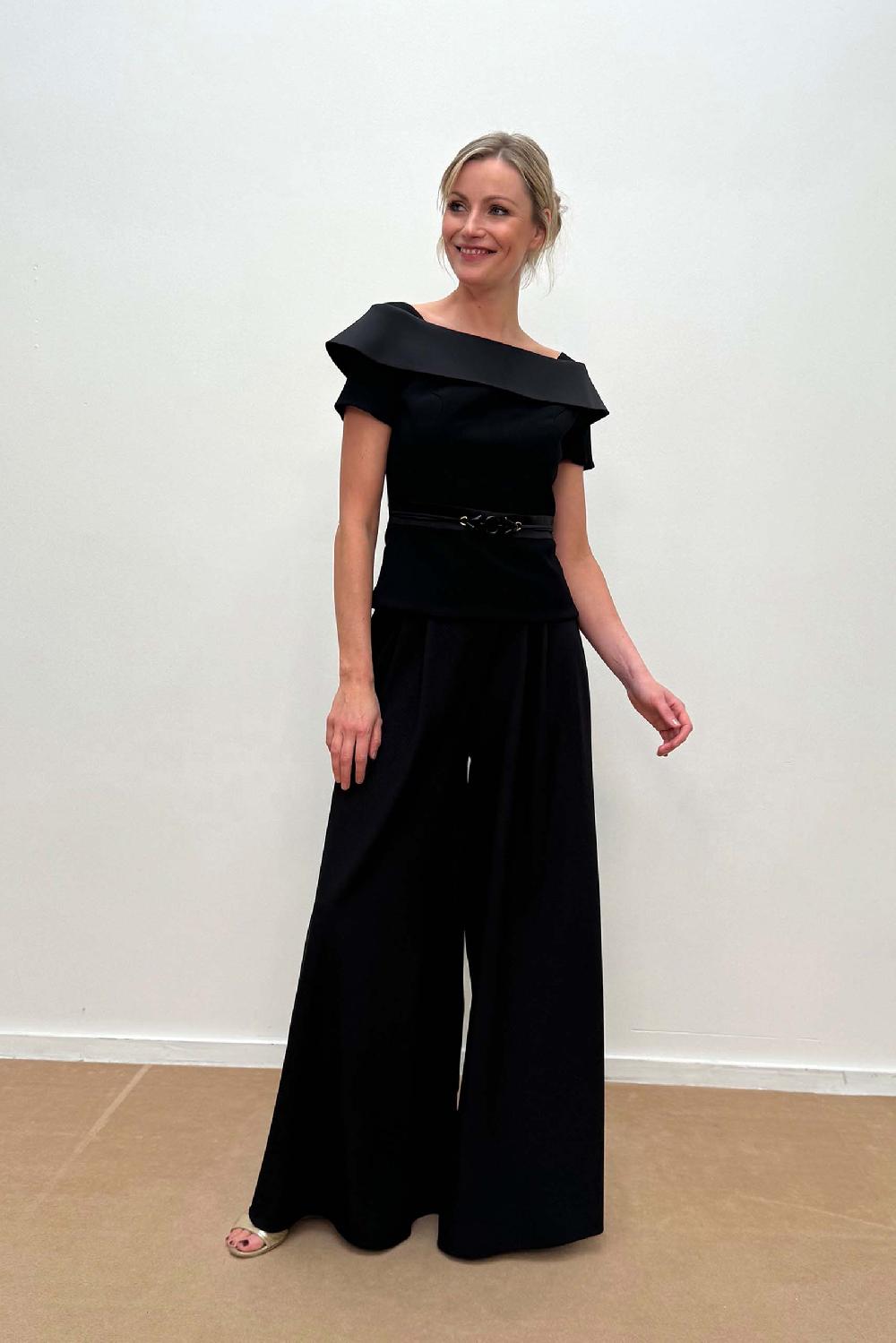 linea raffaelli Black crêpe satin pantsuit