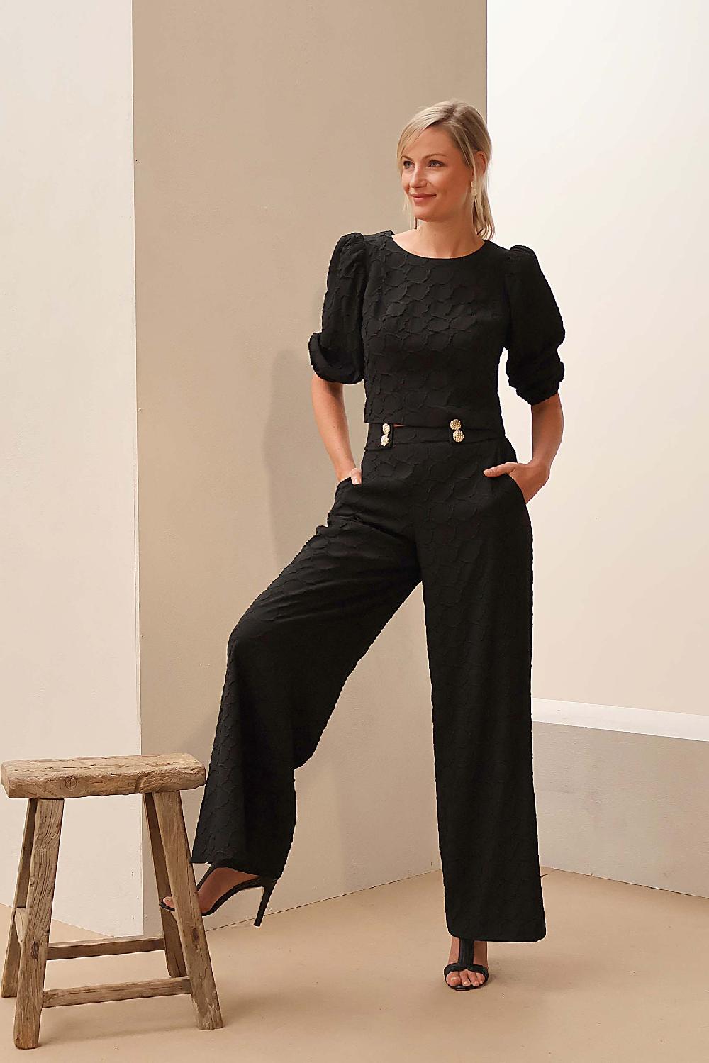 linea raffaelli Black jacquard pantsuit