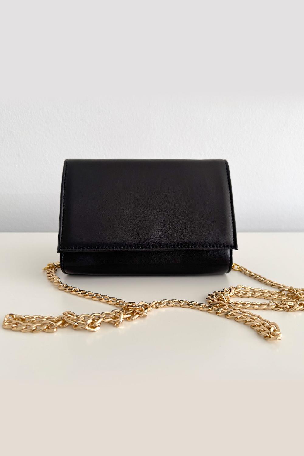linea raffaelli Black leather foldover clutch