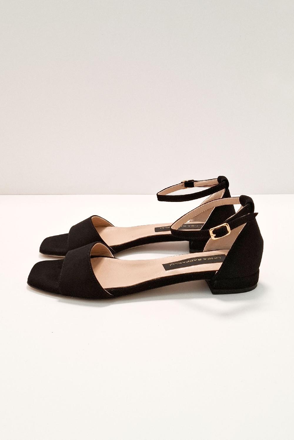 linea raffaelli Black suède strappy sandals