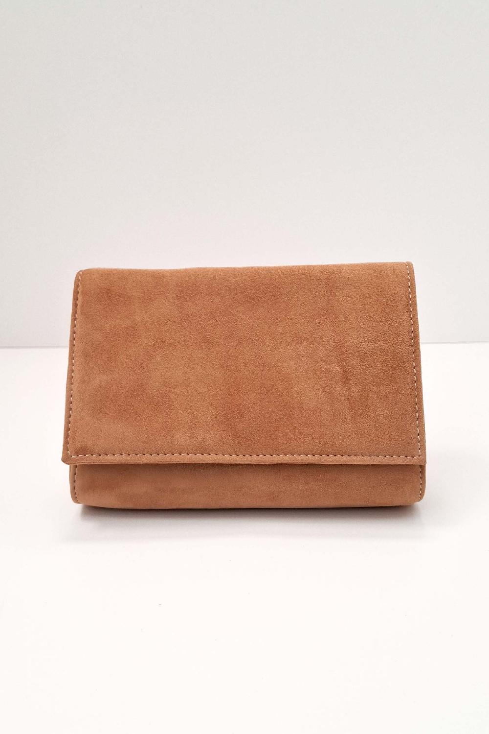 linea raffaelli Camel brown suéde foldover clutch