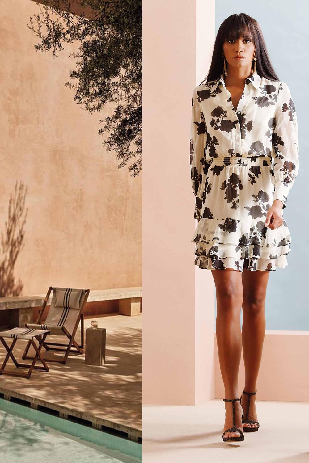 linea raffaelli Cream & black chiffon dress