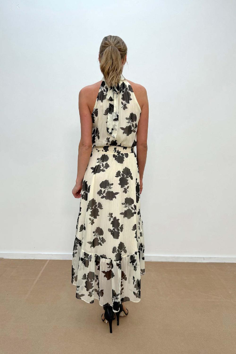 Linea Raffaelli Cream & Black Printed Halter Dress