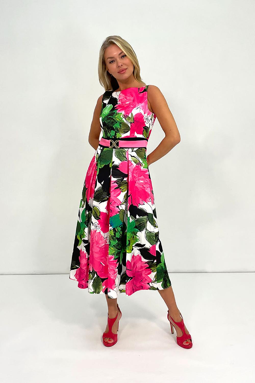 linea raffaelli Floral fuchsia midi dress
