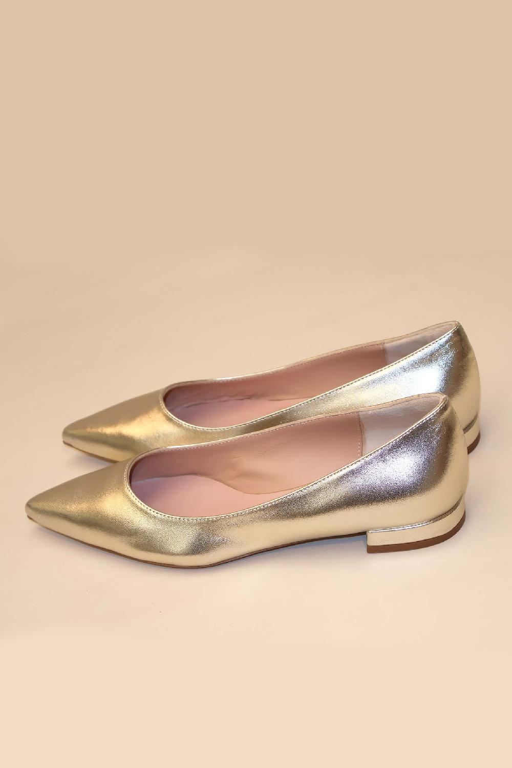 linea raffaelli Gold pointed ballerinas
