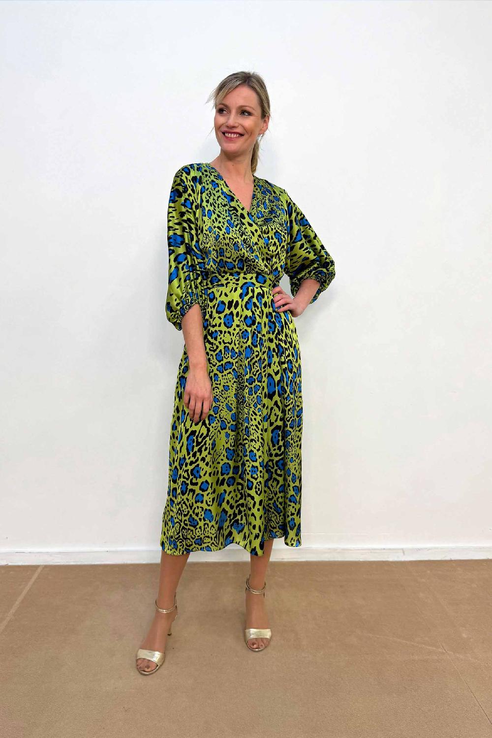 linea raffaelli Green blue animal print dress