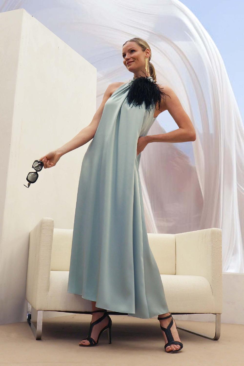 linea raffaelli Light blue satin halterdress