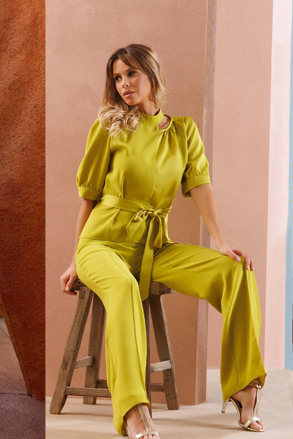 linea raffaelli Lime crêpe satin pantsuit