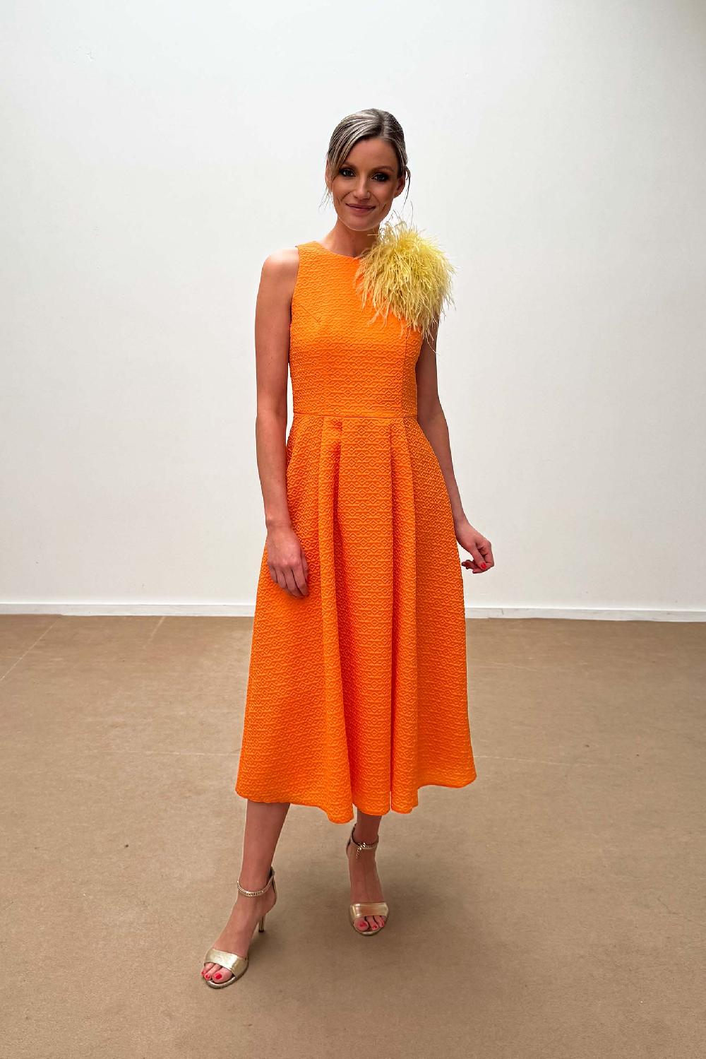 linea raffaelli Orange jacquard midi dress