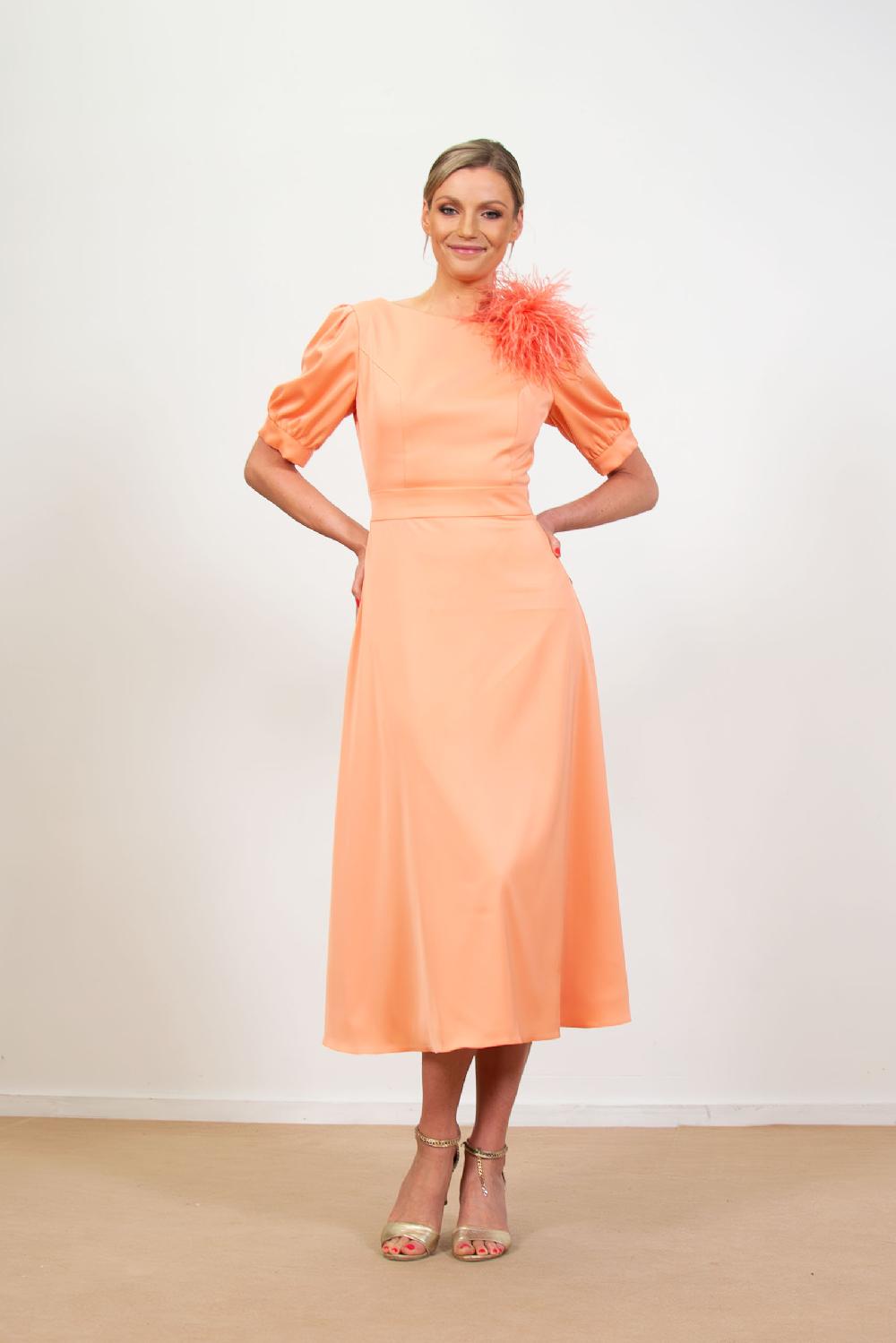 linea raffaelli Peach satin midi dress