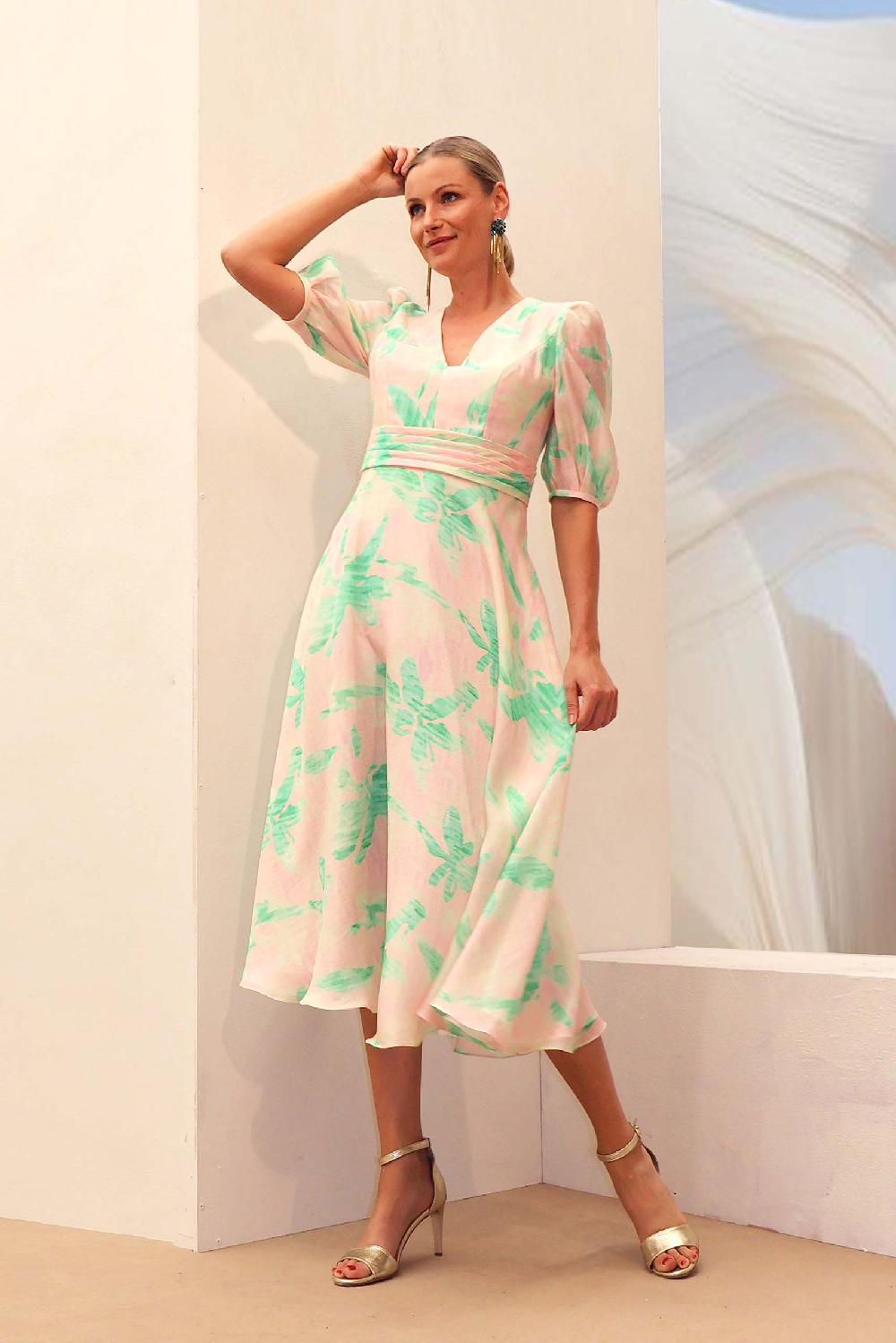 linea raffaelli Pink & green midi dress