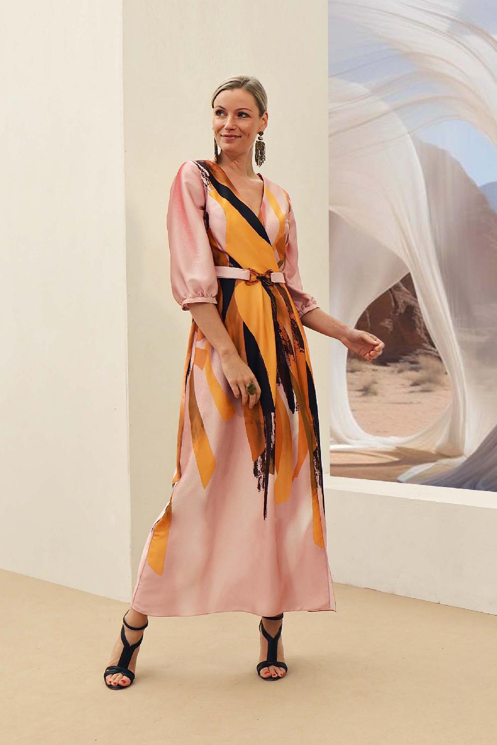 linea raffaelli Pink & orange wrap dress