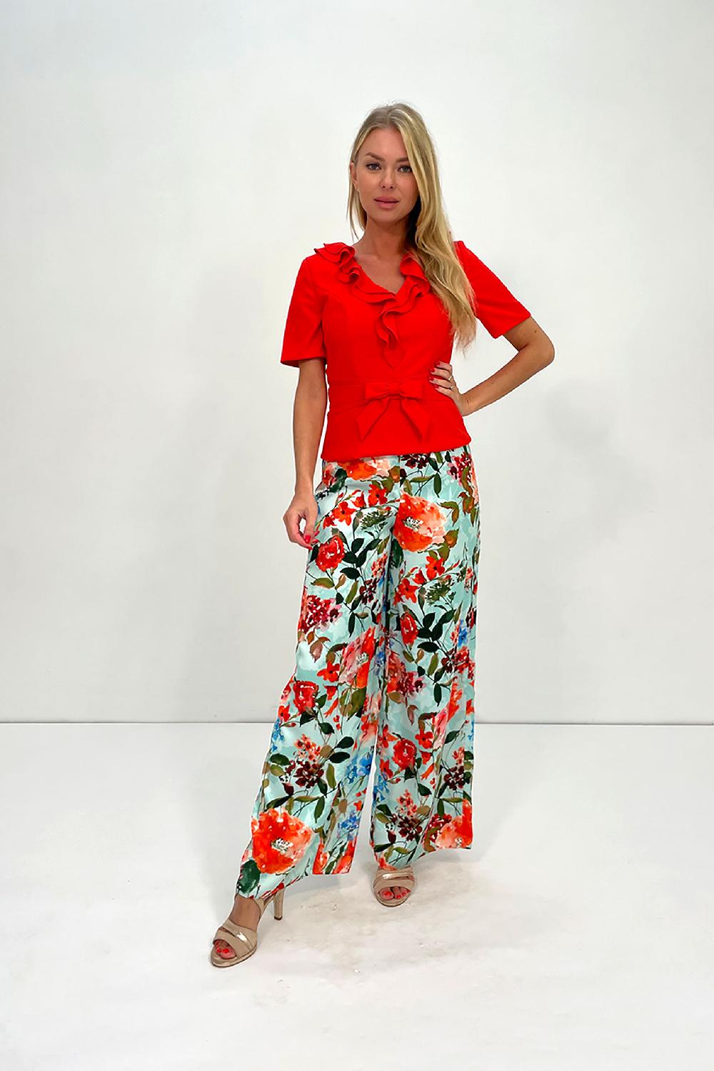 linea raffaelli Red floral pantsuit