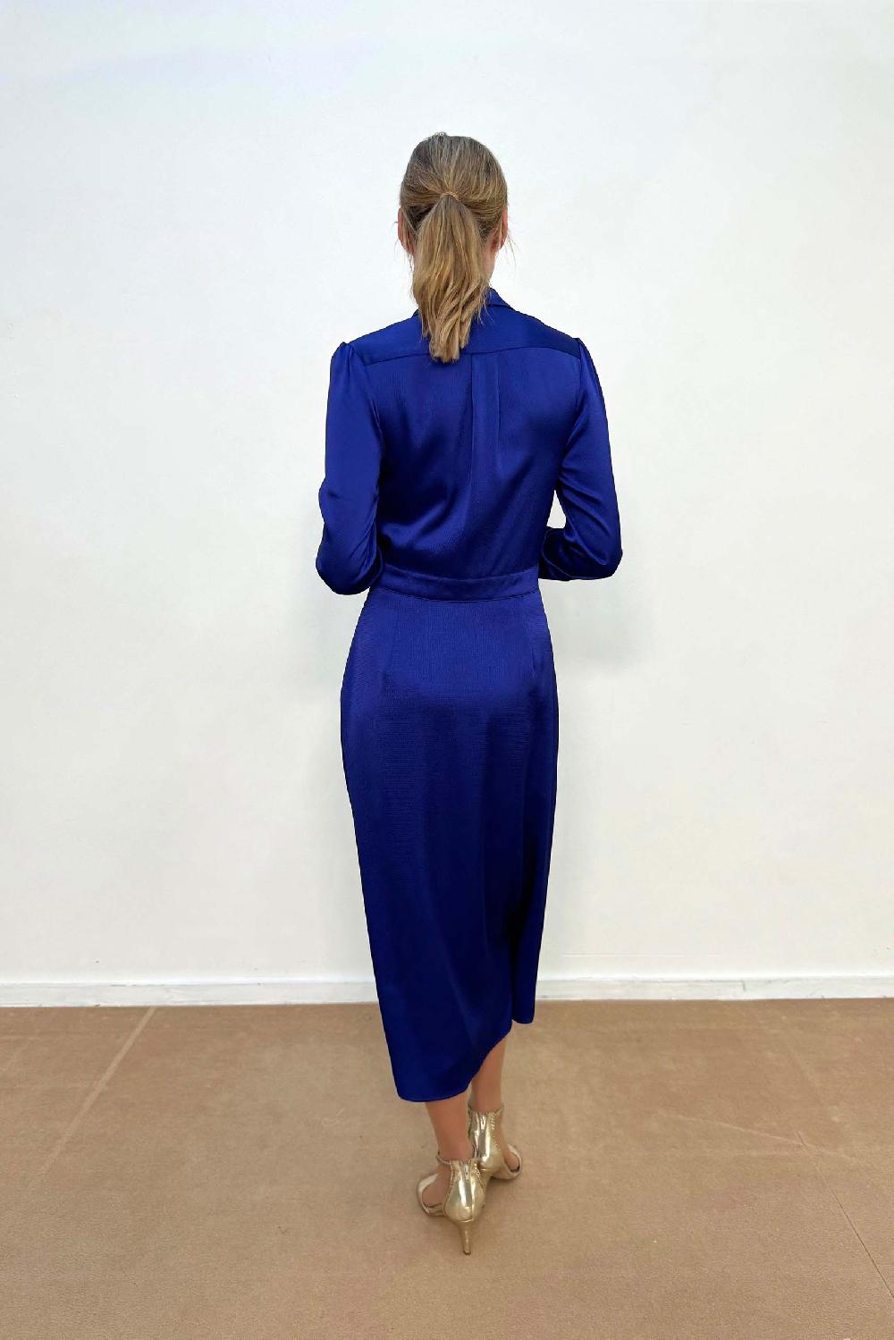 Linea Raffaelli Royal Blue Satin Wrap Dress