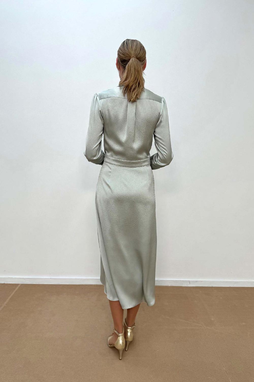 Linea Raffaelli Silver Green Satin Dress