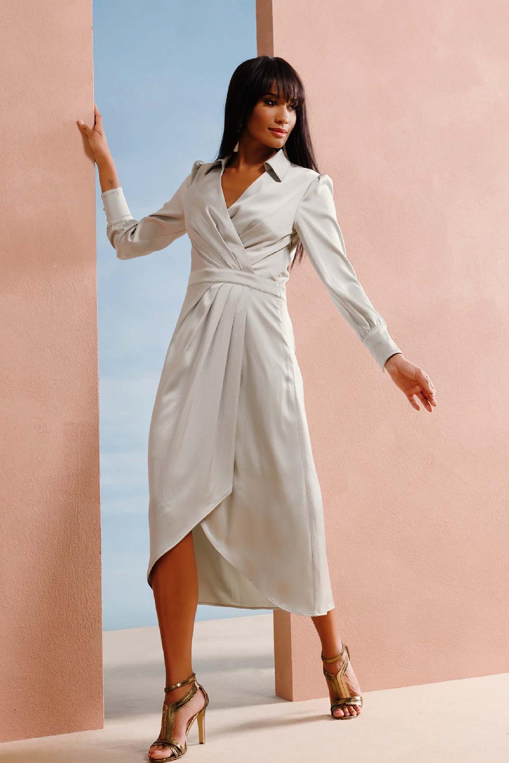 linea raffaelli Silver green satin dress