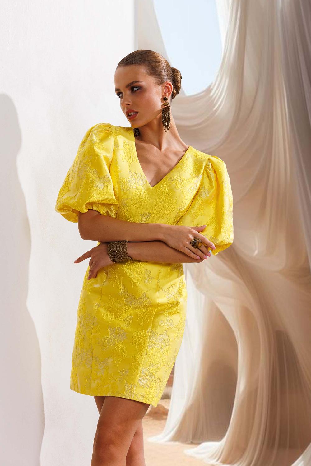 linea raffaelli Yellow jacquard dress