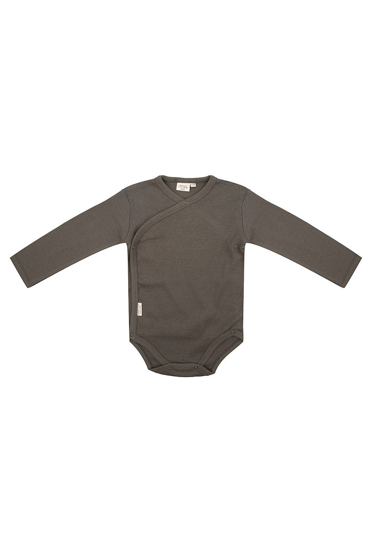 little indians Romper Lange Mouw Rib - Dusty Olive