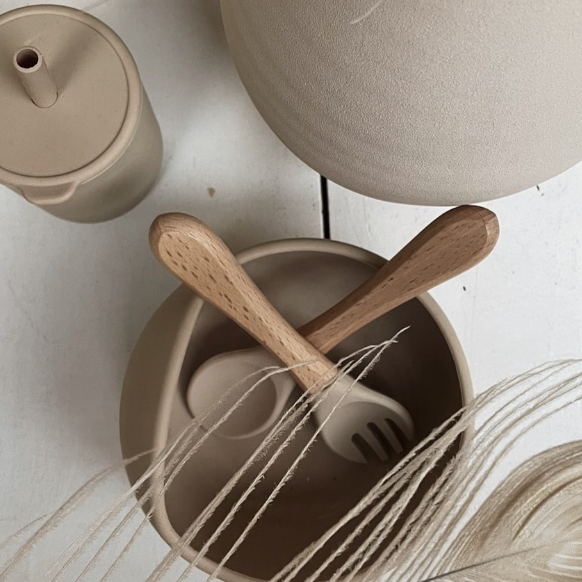 little indians Siliconen Kom + Lepel/Vork - Sand