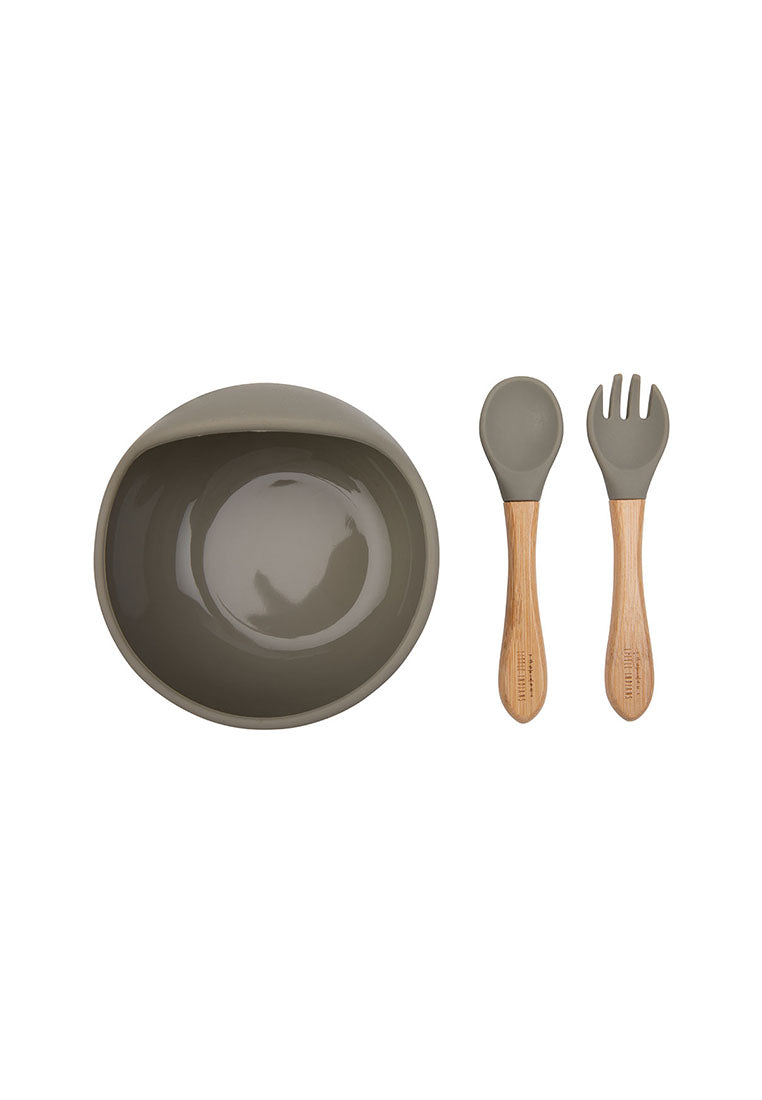 little indians Siliconen Kom + Lepel/Vork - Soft Green