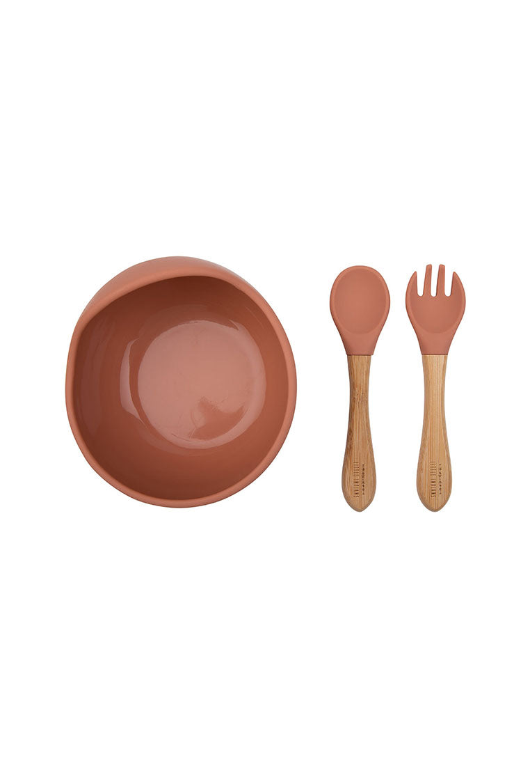 little indians Siliconen Kom + Lepel/Vork - Amber Brown