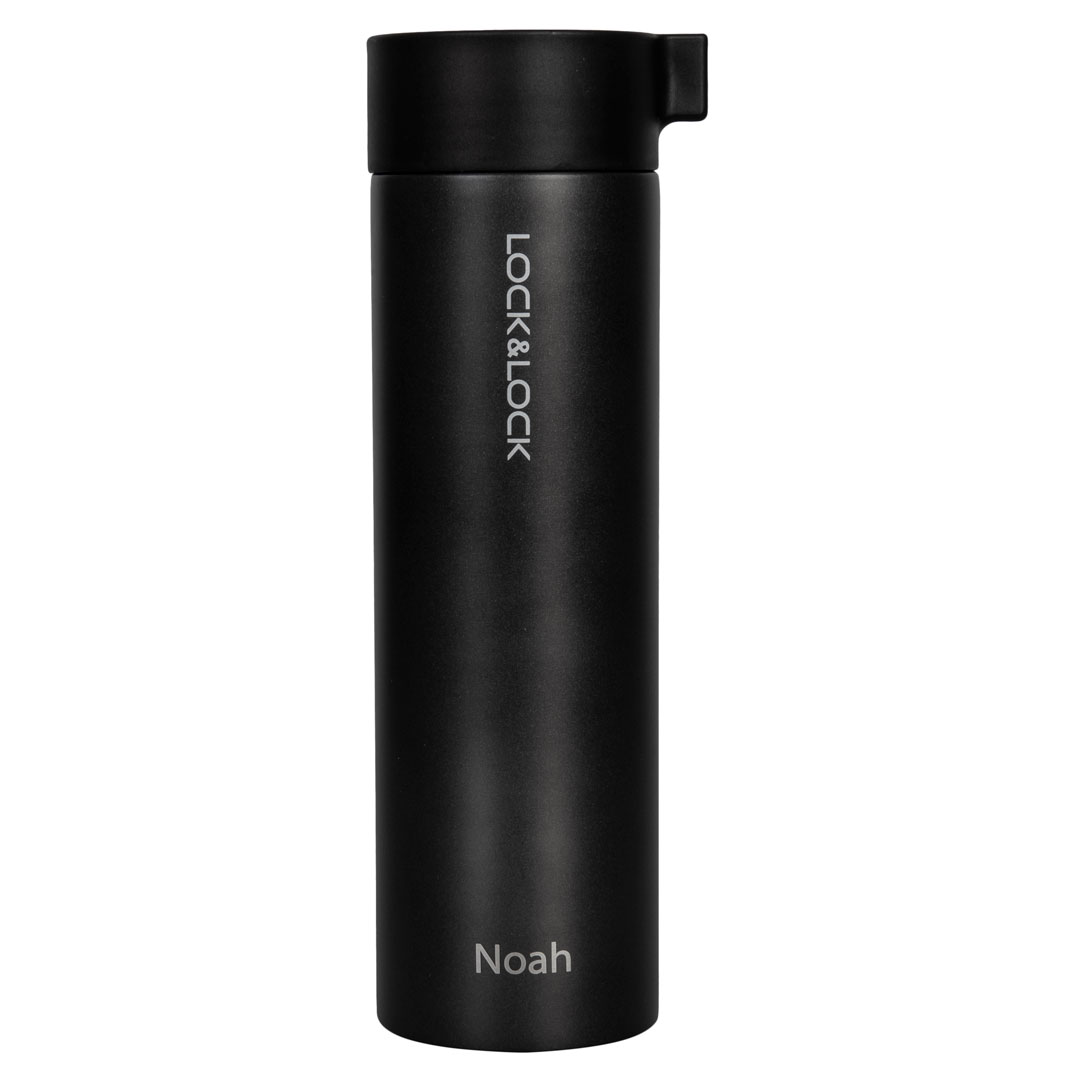 Lock & Lock Knob Tumbler HOT&COOL Thermosfles 400 Ml Met Gravering – Zwart