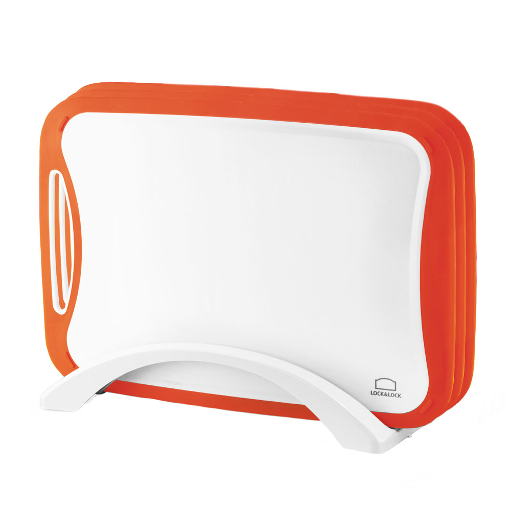 lock & lock Snijplankenset met houder – Small – Oranje