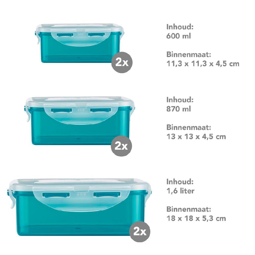 Lock & Lock Set Vershouddozen 6-delig Vierkant In Capri Blue