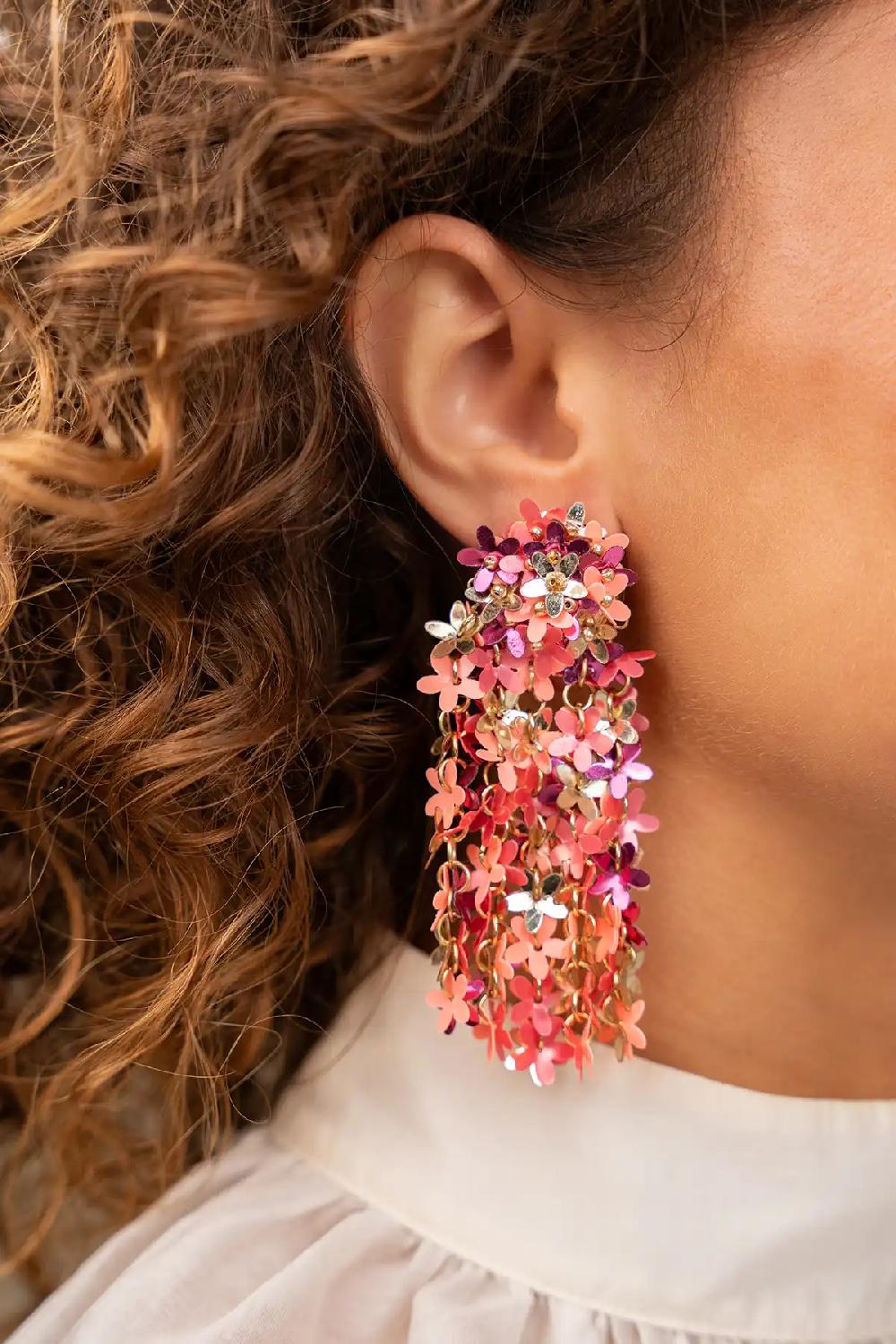 Lott. Gioielli Abrikoos Fuchsia Sequin Flower Rain Oorbellen