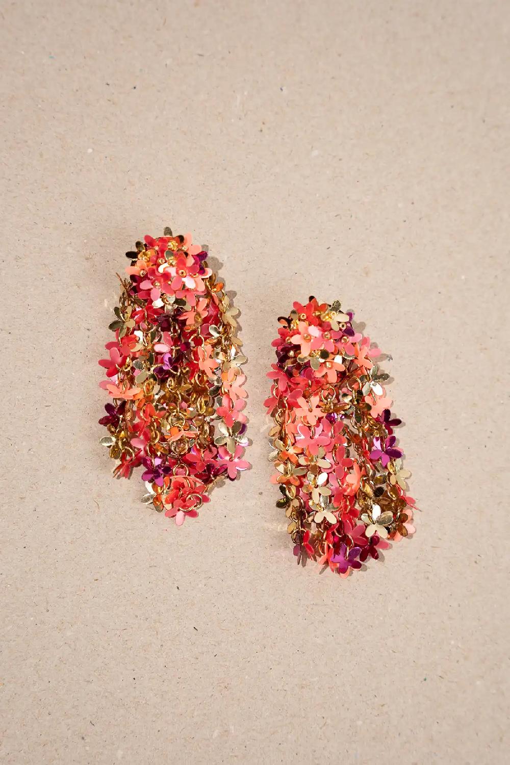 Lott. Gioielli Abrikoos Fuchsia Sequin Flower Rain Oorbellen