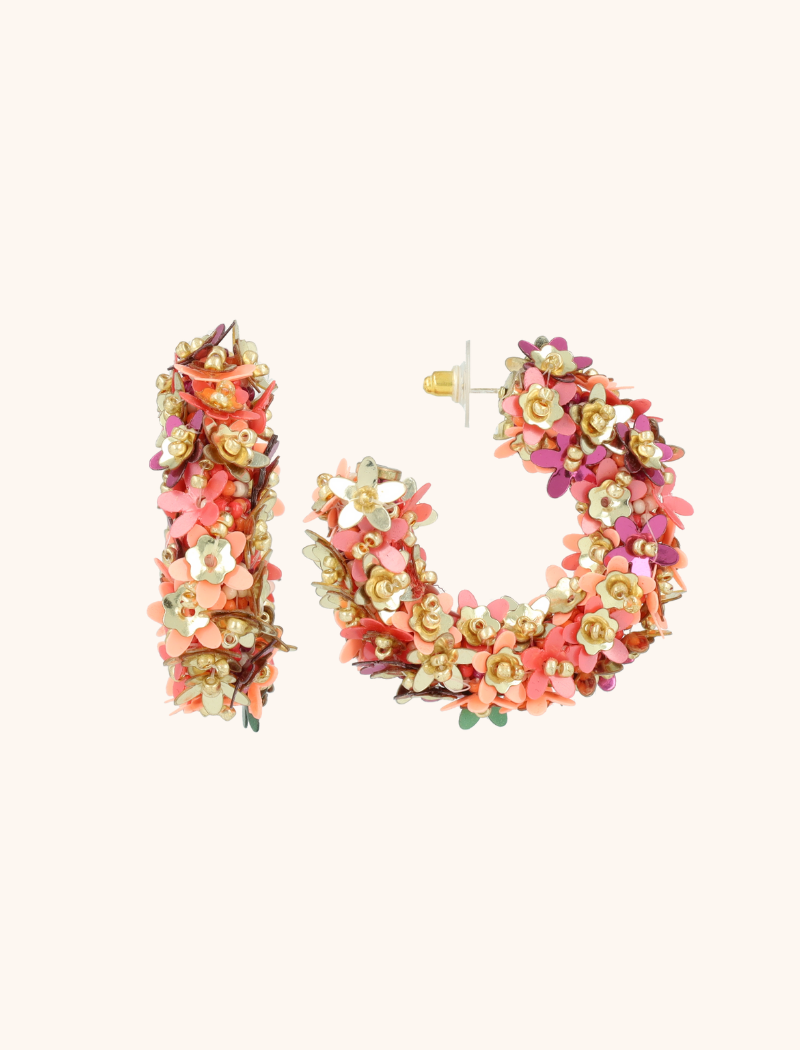 lott. gioielli Apricot Fuchsia Sequin Flower Creool Oorbellen M