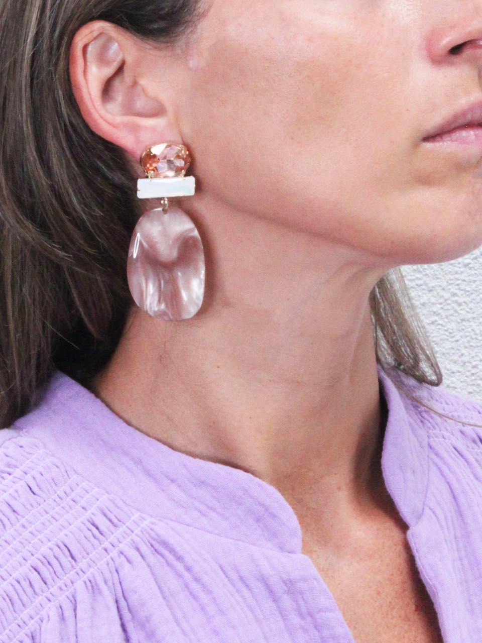 Lott. Gioielli Aurora Nude Parel Oorbellen Oval L Strass