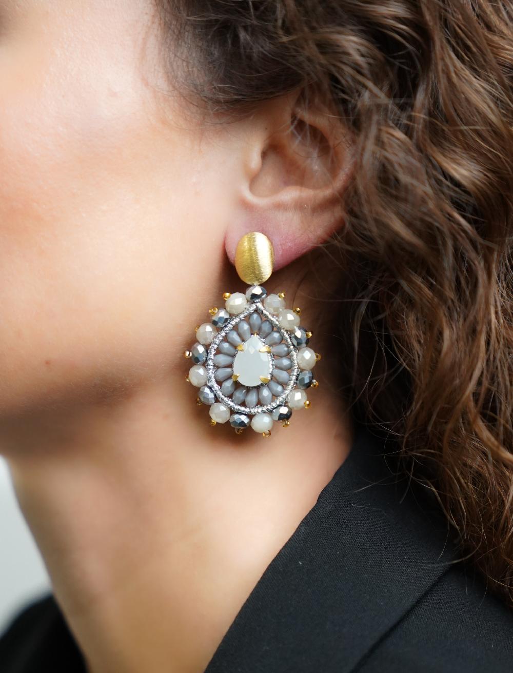 Lott. Gioielli Beige Grijze Oorbellen Berber Tigereye Druppel S