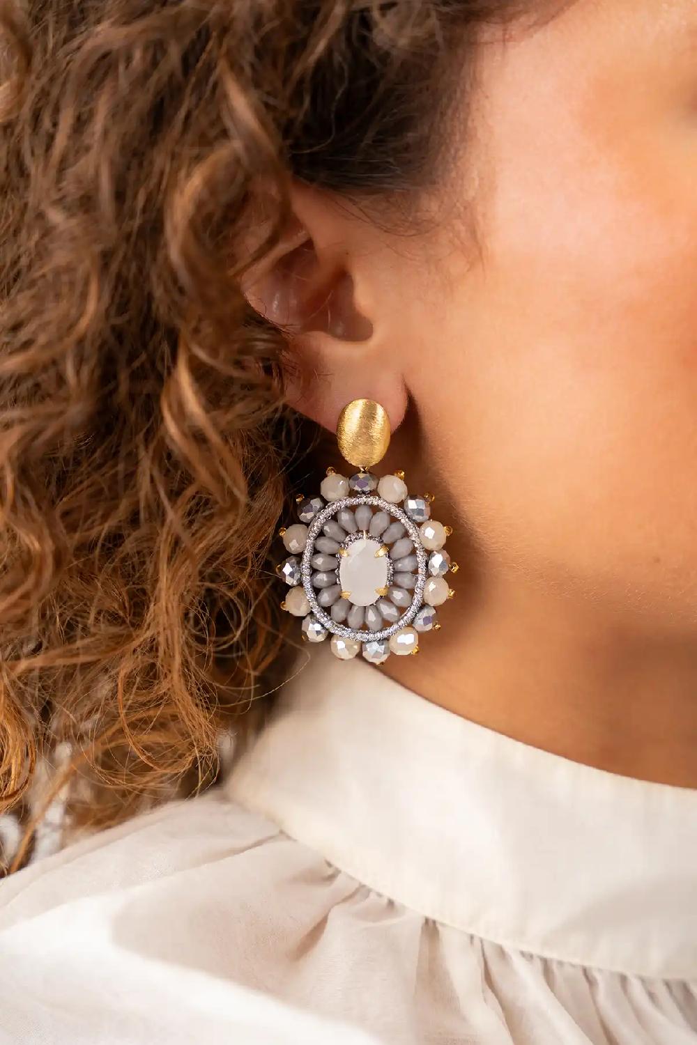 Lott. Gioielli Beige Nude Oorbellen Roxx Tigereye Ovaal S