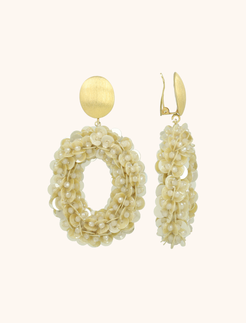 lott. gioielli Beige Oorbellen Jace Open Oval w/ Beads L Clip