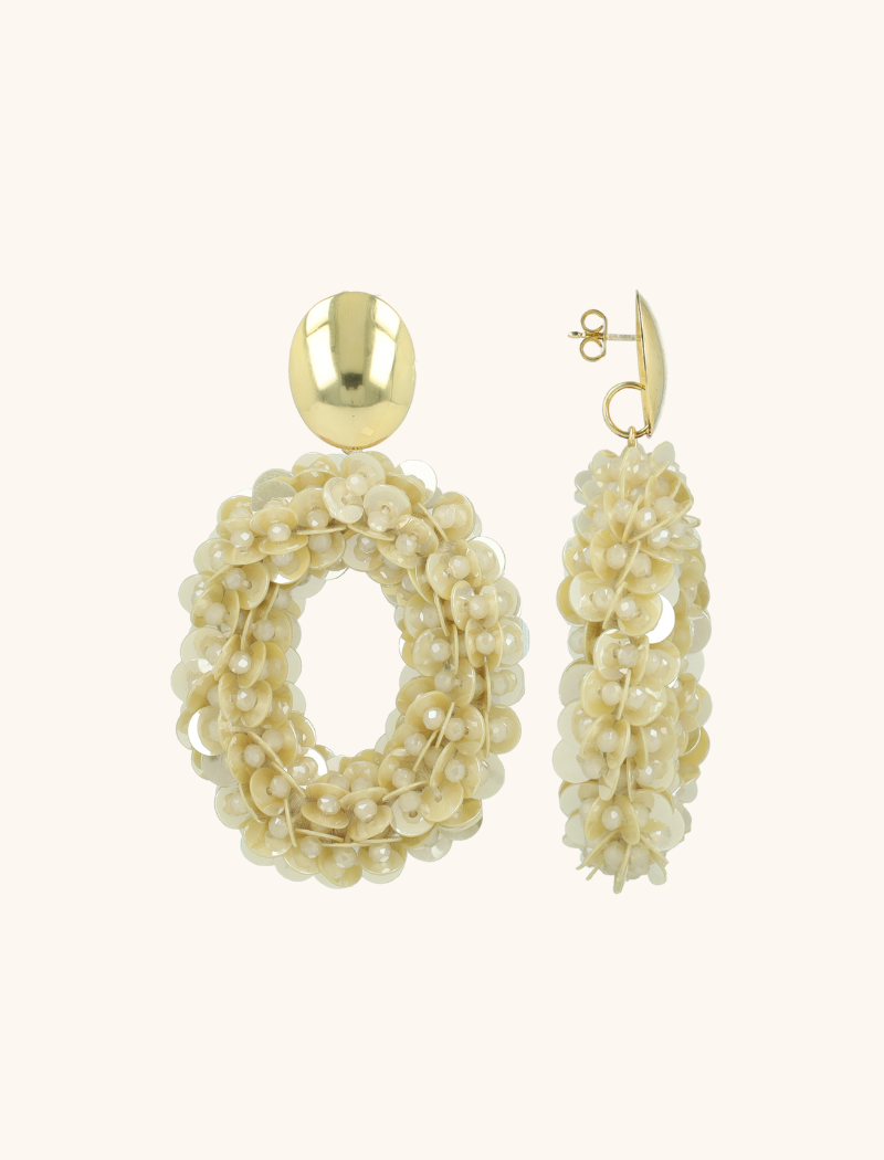 lott. gioielli Beige Oorbellen Jace Open Oval w/ Beads L