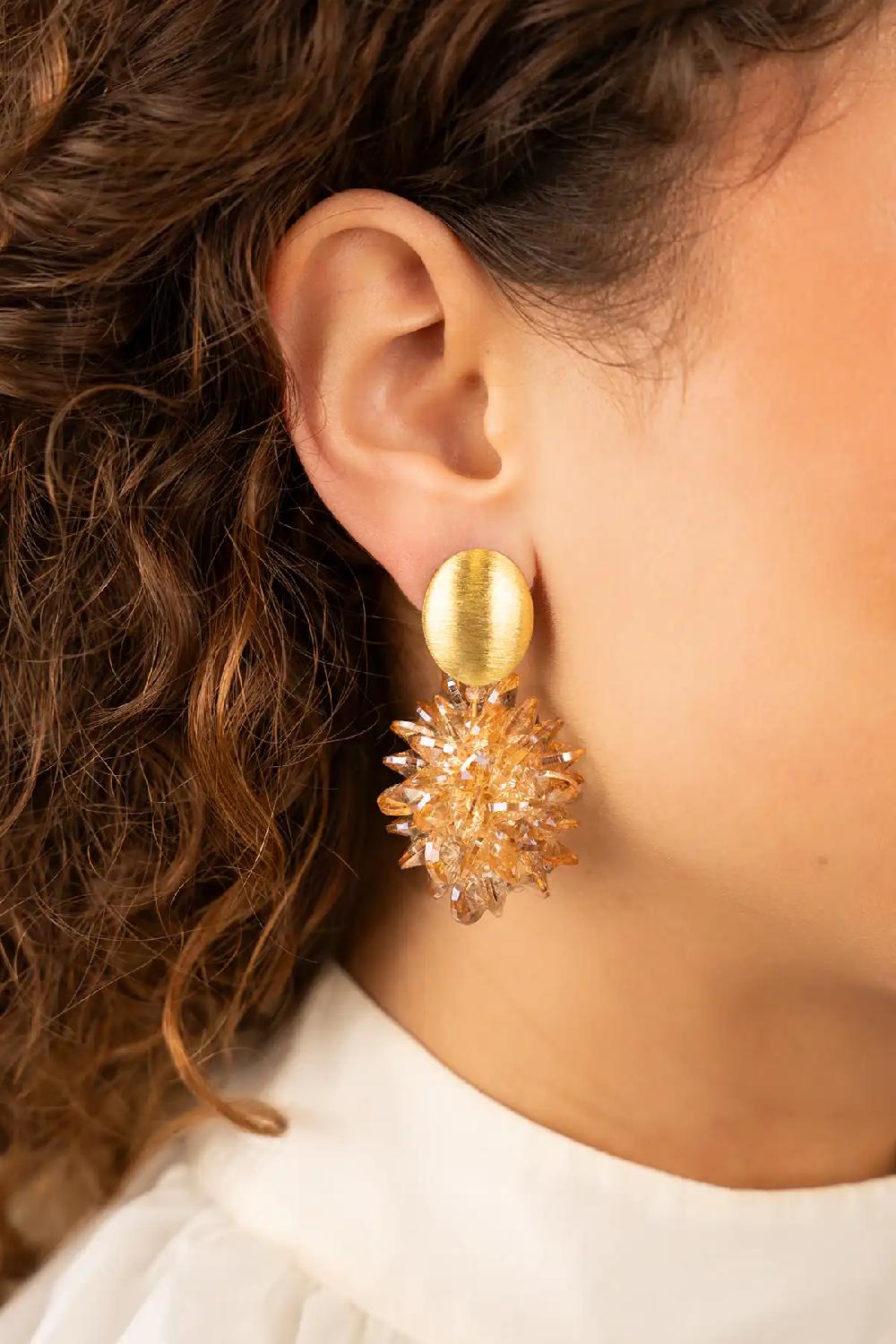 Lott. Gioielli Beige Oorbellen Thick Oval Crystal Sequins Sam