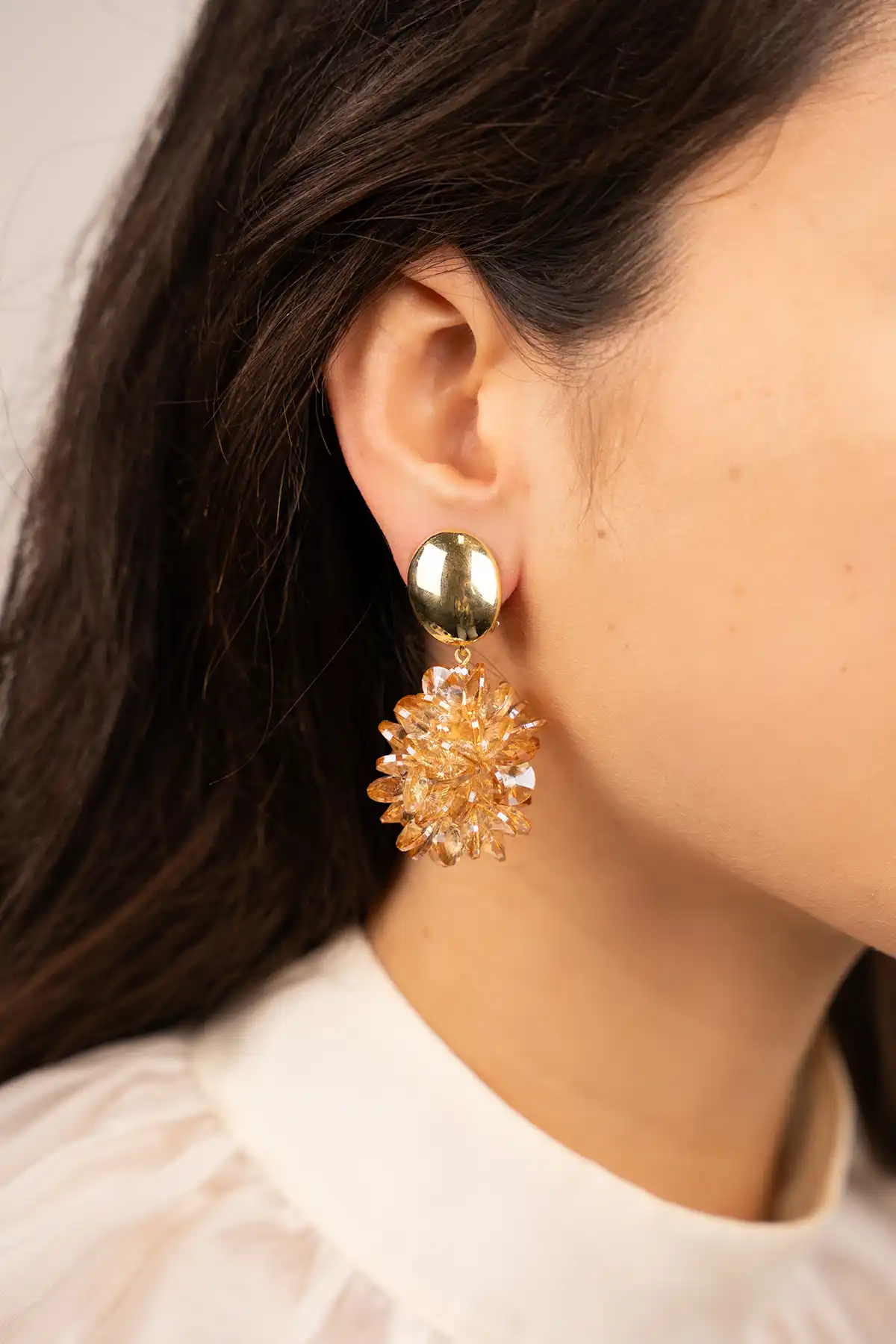 Lott. Gioielli Beige Oorbellen Thick Oval Crystal Sequins Sam Clip