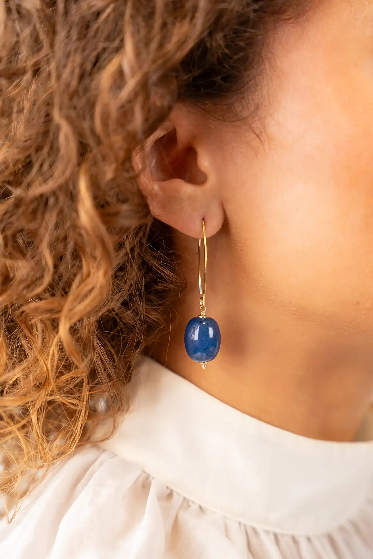 Lott. Gioielli Blauwe Aventurine Oorbellen Thick Oval M