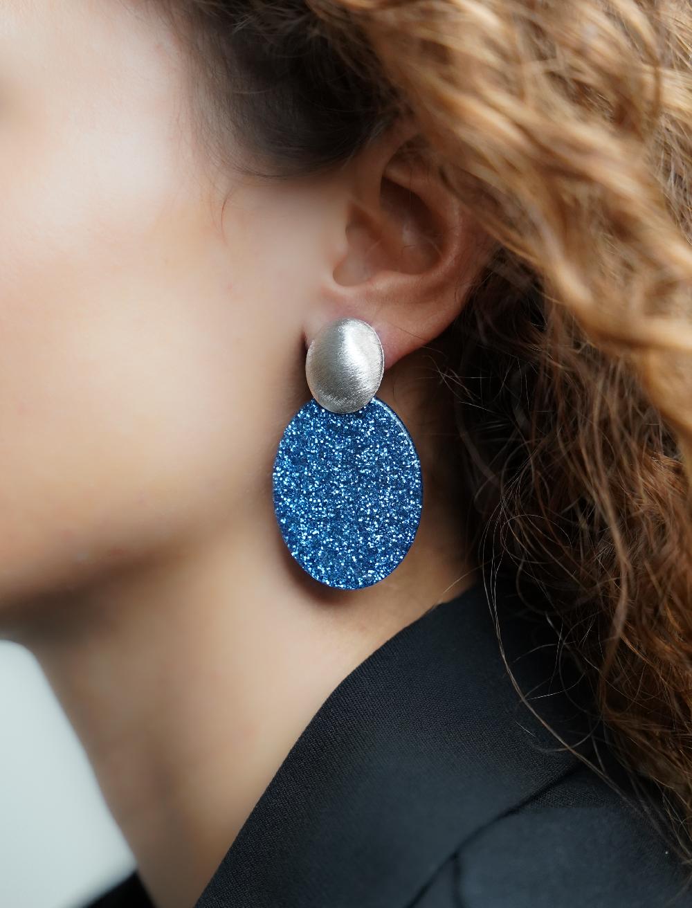 Lott. Gioielli Blauwe Glitter Oorbellen Celia Ovaal S