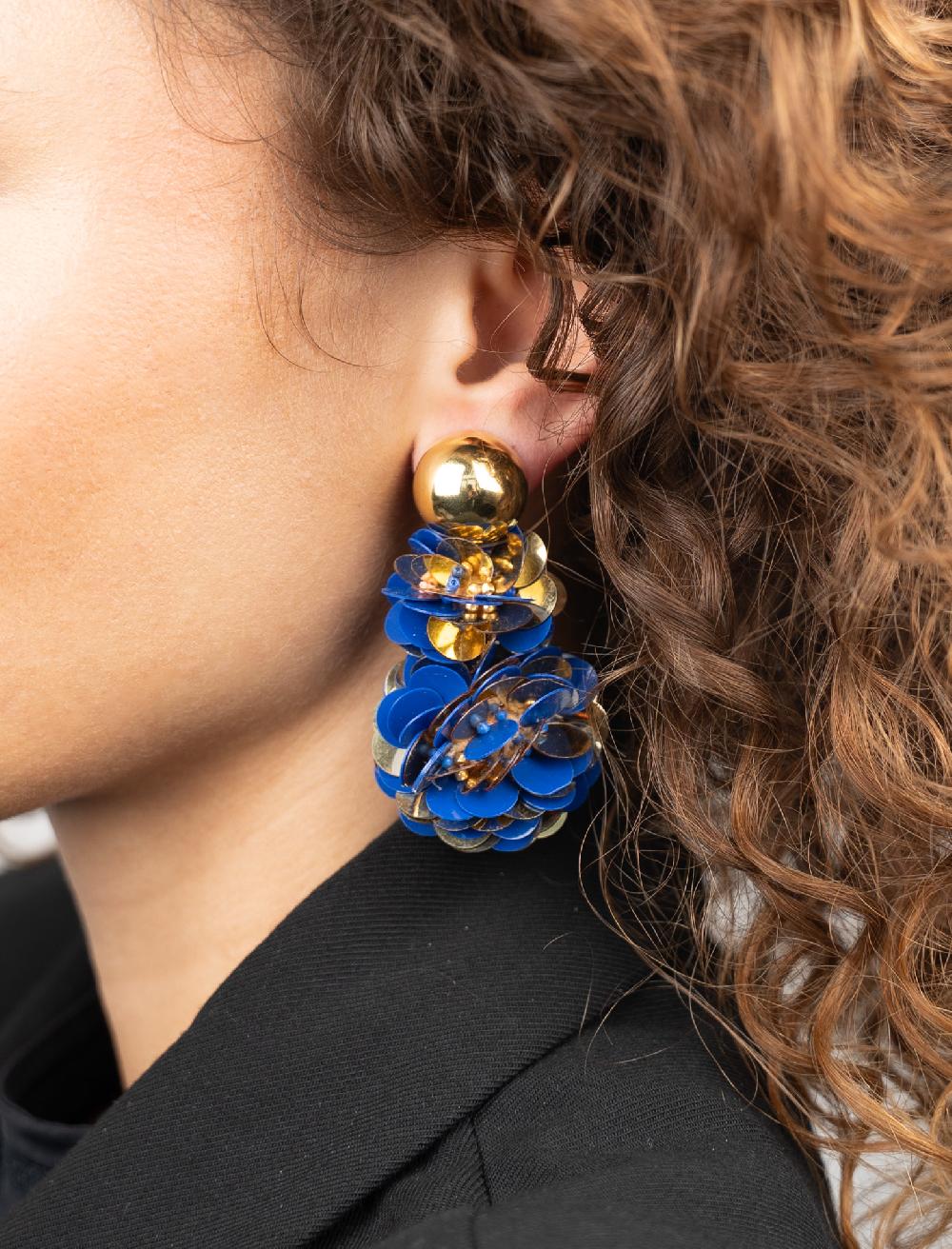 Lott. Gioielli Blauwe Goudkleurige Oorbellen Double Globe Pixie