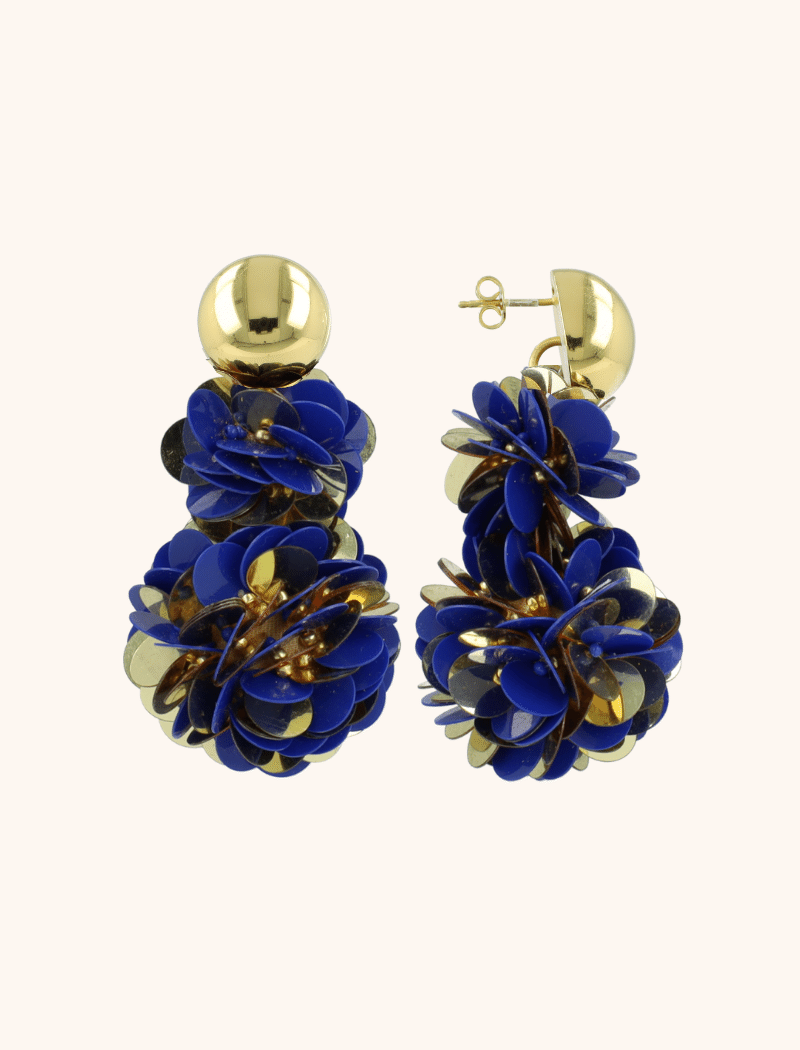 Lott. Gioielli Blauwe Goudkleurige Oorbellen Double Globe Pixie