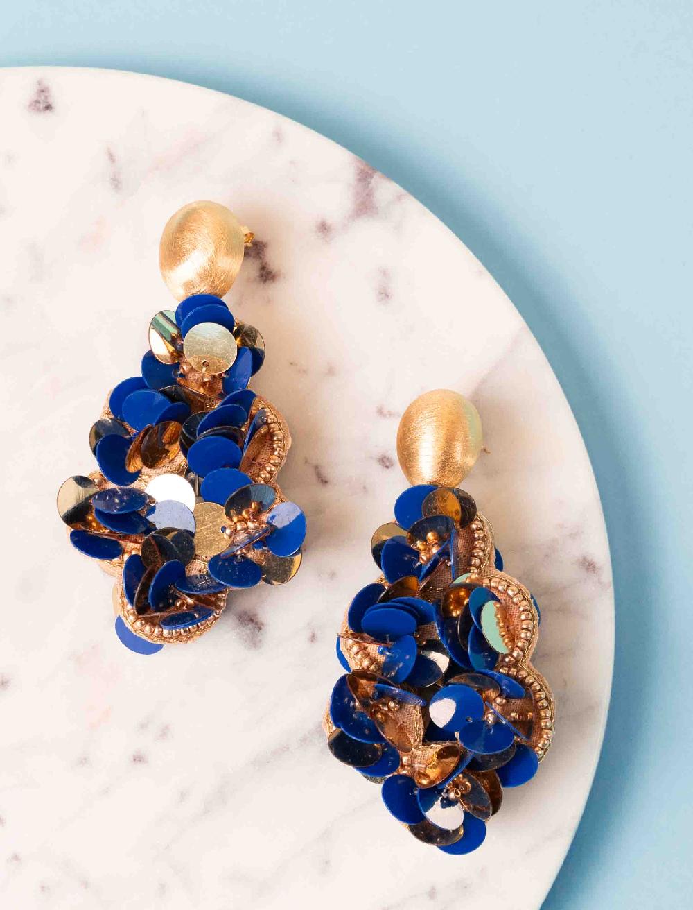 Lott. Gioielli Blauwe Goudkleurige Oorbellen Sequin Druppel L Laure