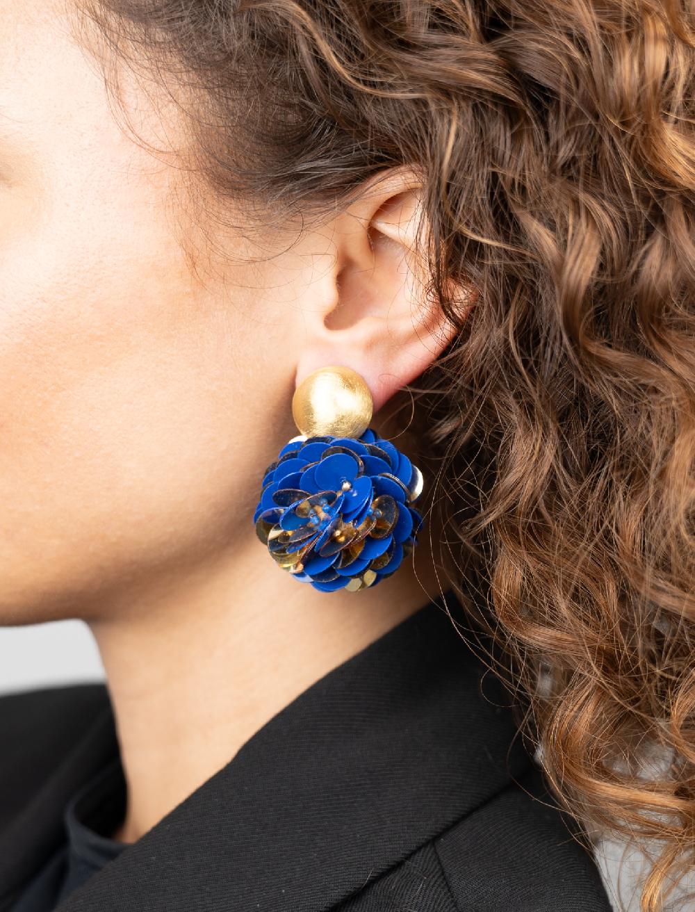 Lott. Gioielli Blauwe Goudkleurige Oorbellen Sequin Globe L