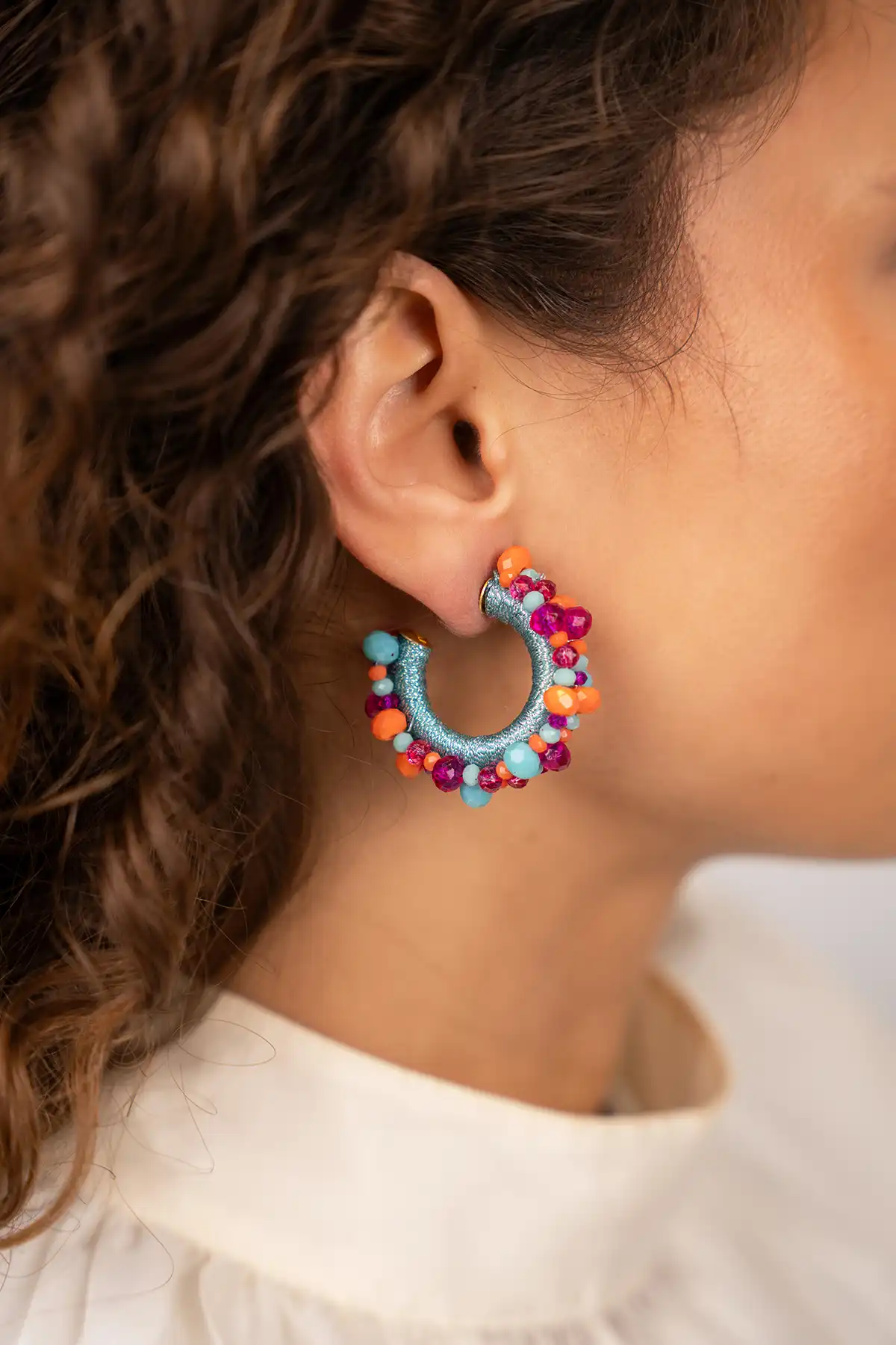 Lott. Gioielli Blauwe Mix Oorbellen Brecht Urchin Creole Irregular Stones S