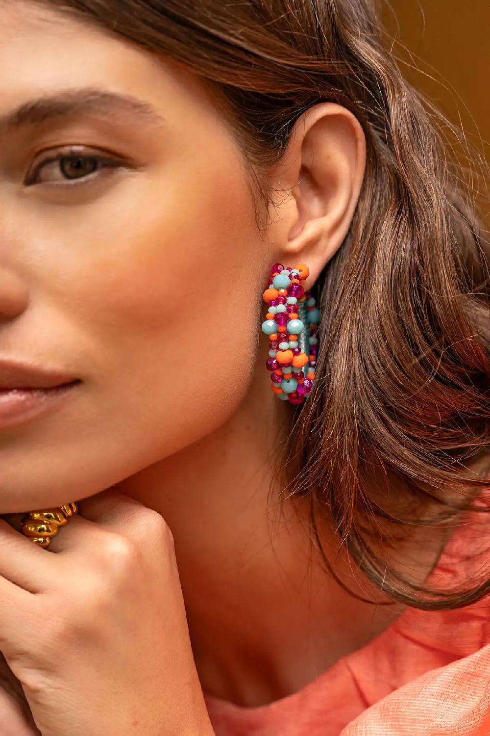 Lott. Gioielli Blauwe Mix Oorbellen Brecht Urchin Creole Irregular Stones M