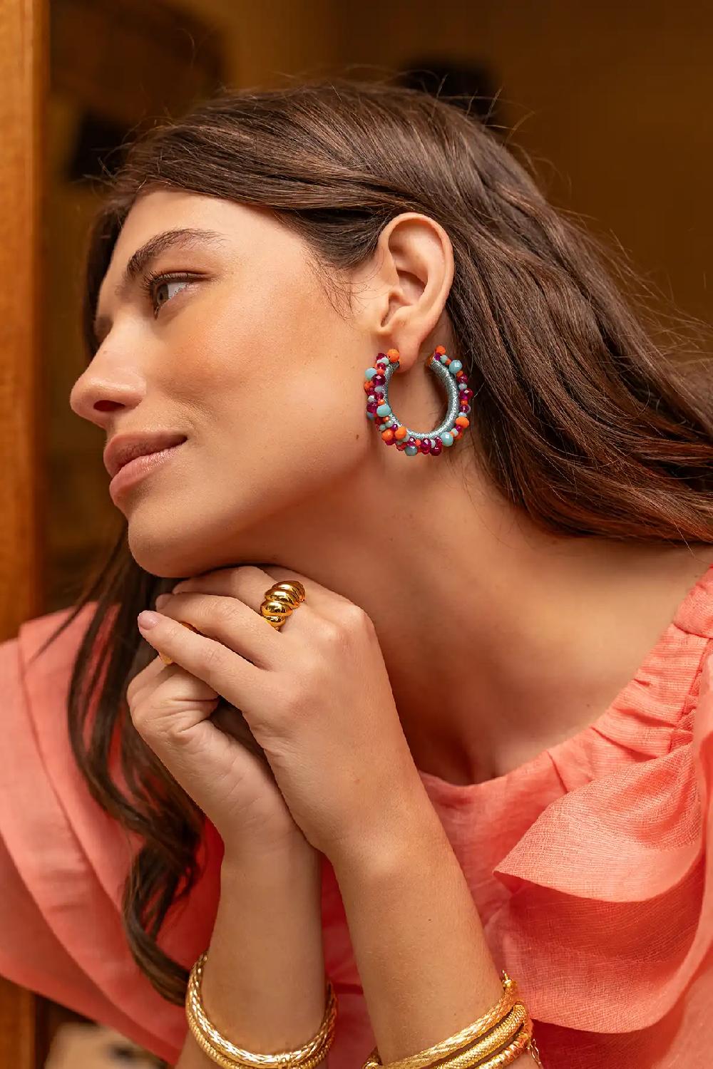 Lott. Gioielli Blauwe Mix Oorbellen Brecht Urchin Creole Irregular Stones M