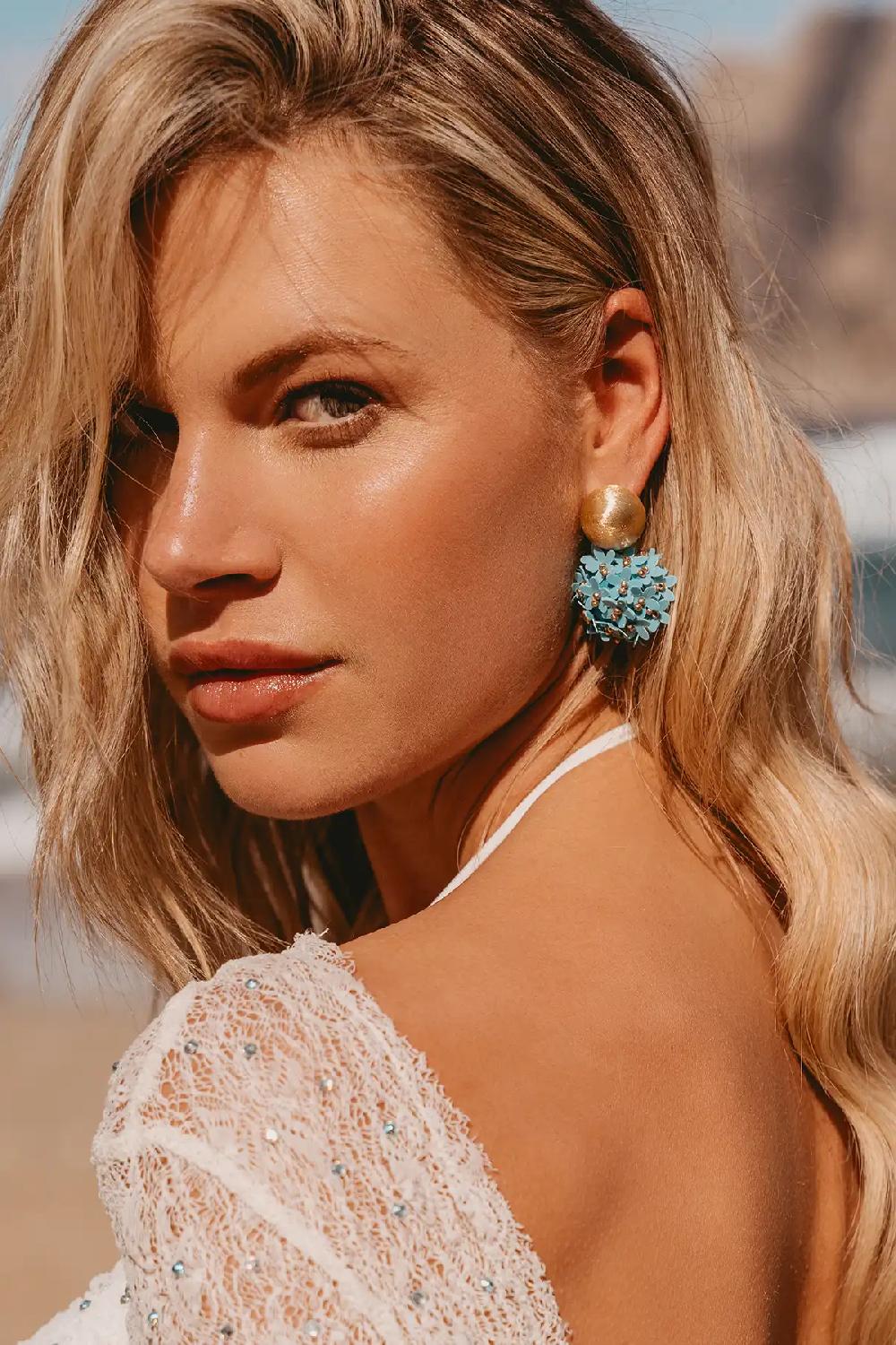 Lott. Gioielli Blauwe Oorbellen Daisy Flower Globe L Sequin