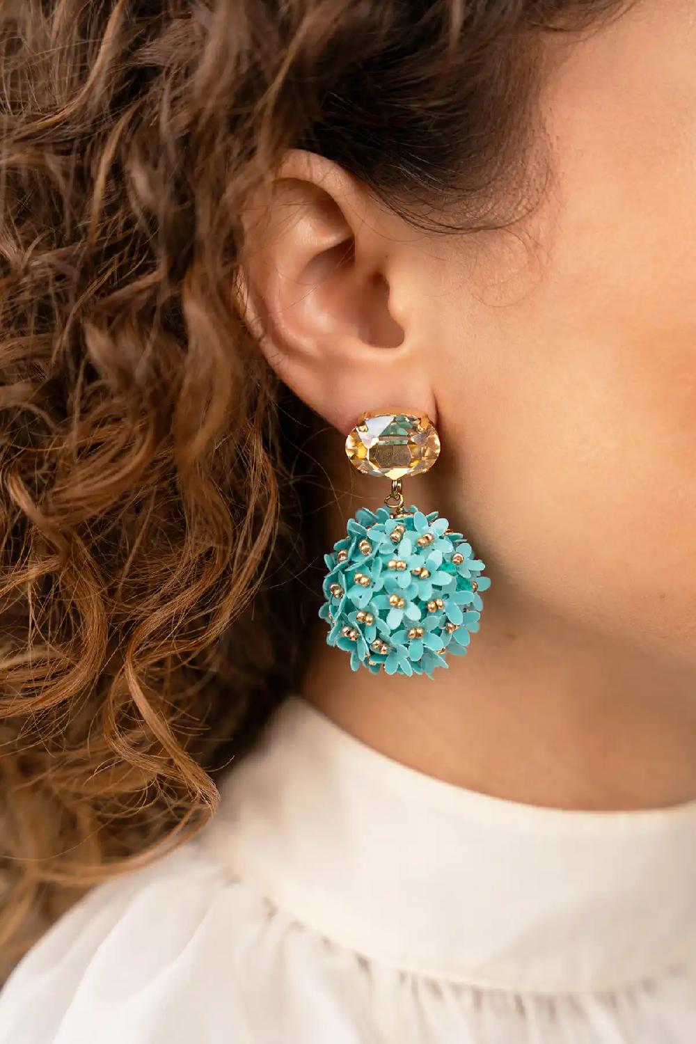 Lott. Gioielli Blauwe Oorbellen Daisy Flower Globe L Strass