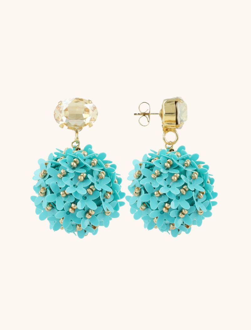 lott. gioielli Blauwe oorbellen Daisy flower globe L strass